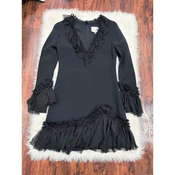 NWT Alexis Bell Sleeve Ruffle Trim A-Line Mini Dress Black Women's Size XS - Picture 11 of 16